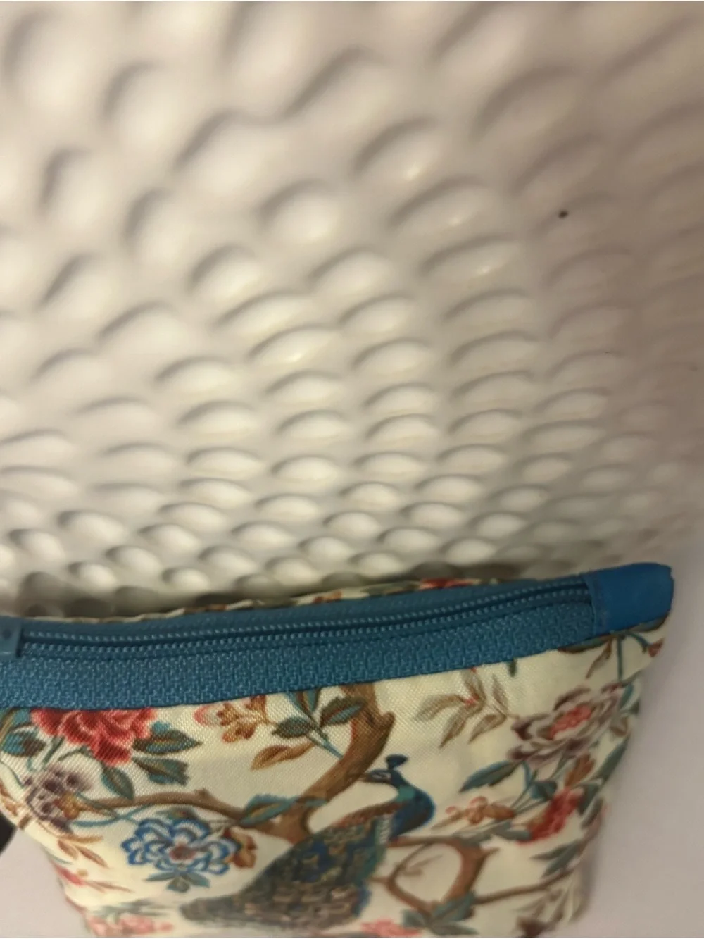 LOQI Peacock Floral Accent Pillow in Cream and Teal